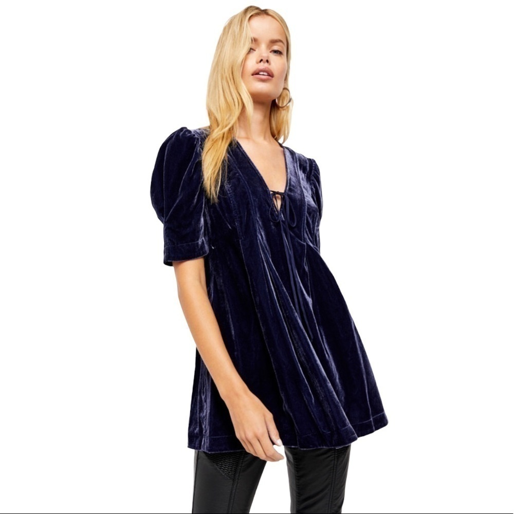 Free People‎ Adelle Indigo Lost Velvet Tunic Top Small Women